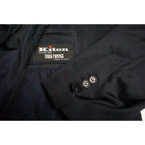 Kiton Solid Navy Blue 100% Wool 2 Pc Suit Jacket Pants Sz 46L